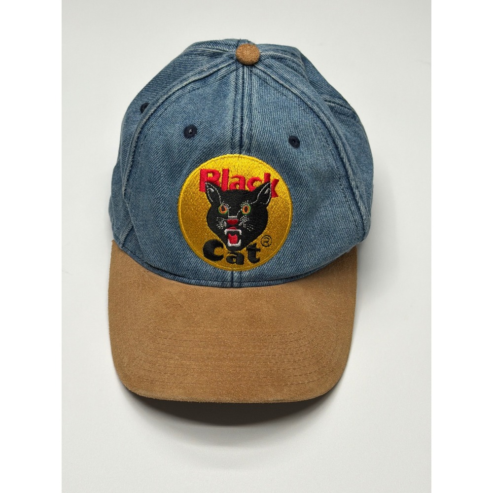 Kati Sportcap Denim Suede Black Cat Patch Adjustable Mens One‎ Size Baseball Cap
